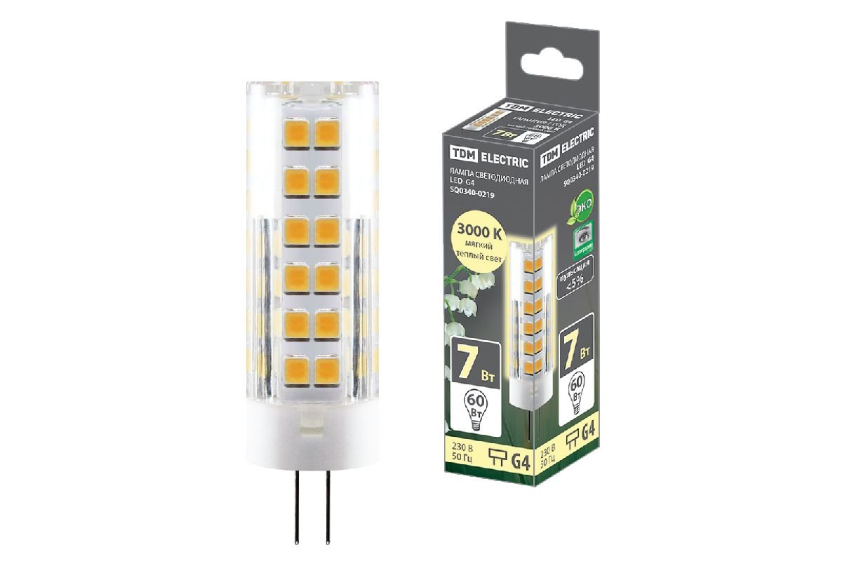 Лампа светодиодная TDM Electric G4 7W 3000K прозрачная SQ0340-0219
