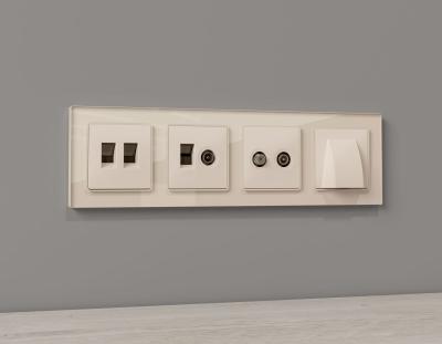 Комплект механизма компьютерной двойной розетки RJ-45 с автоматической защитной шторкой Alfa Бежевый матовый Quant Ambrella Volt MA332110 (AP3321, VM189)