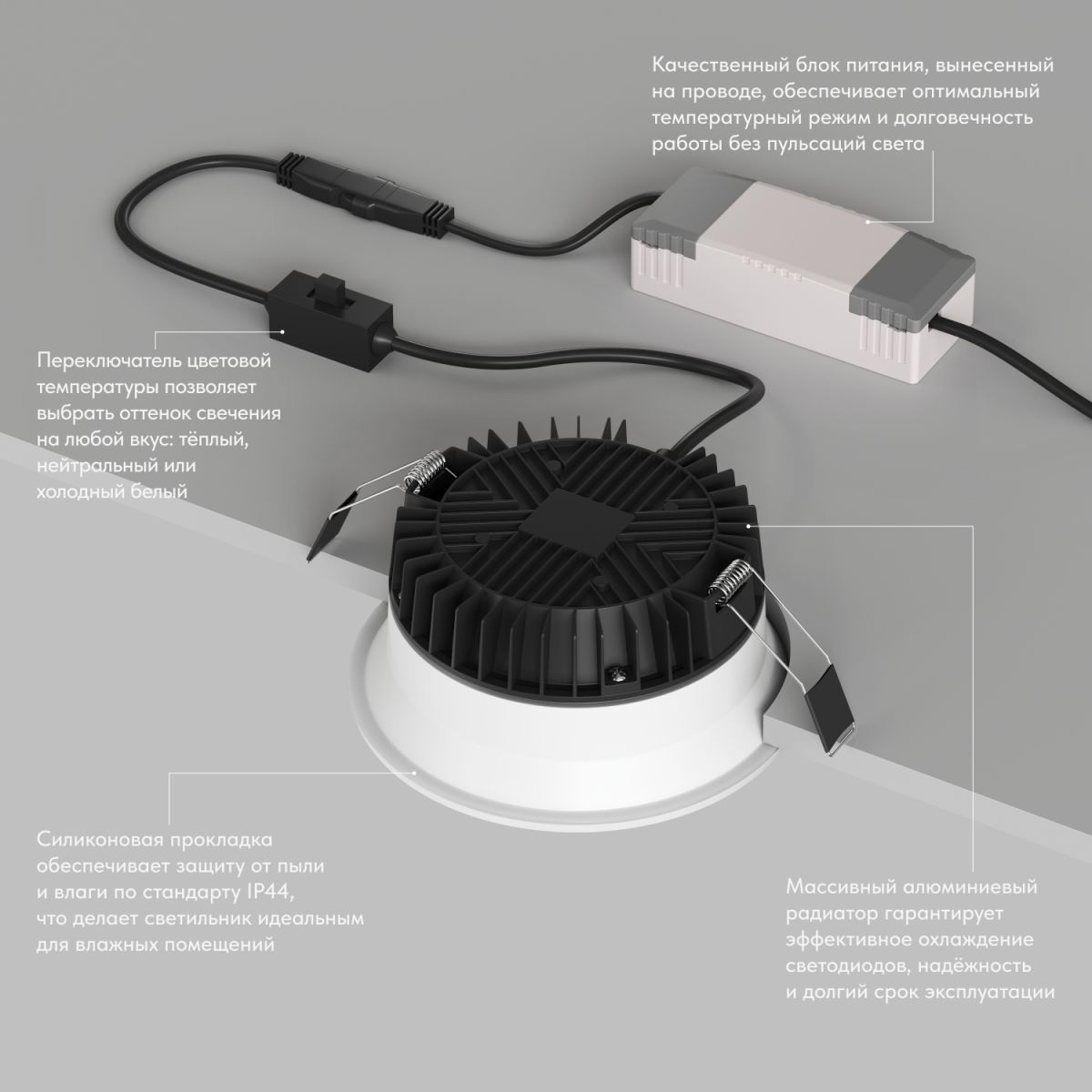 Точечный встраиваемый влагозащищенный светильник Denkirs Trim DK2450-WH