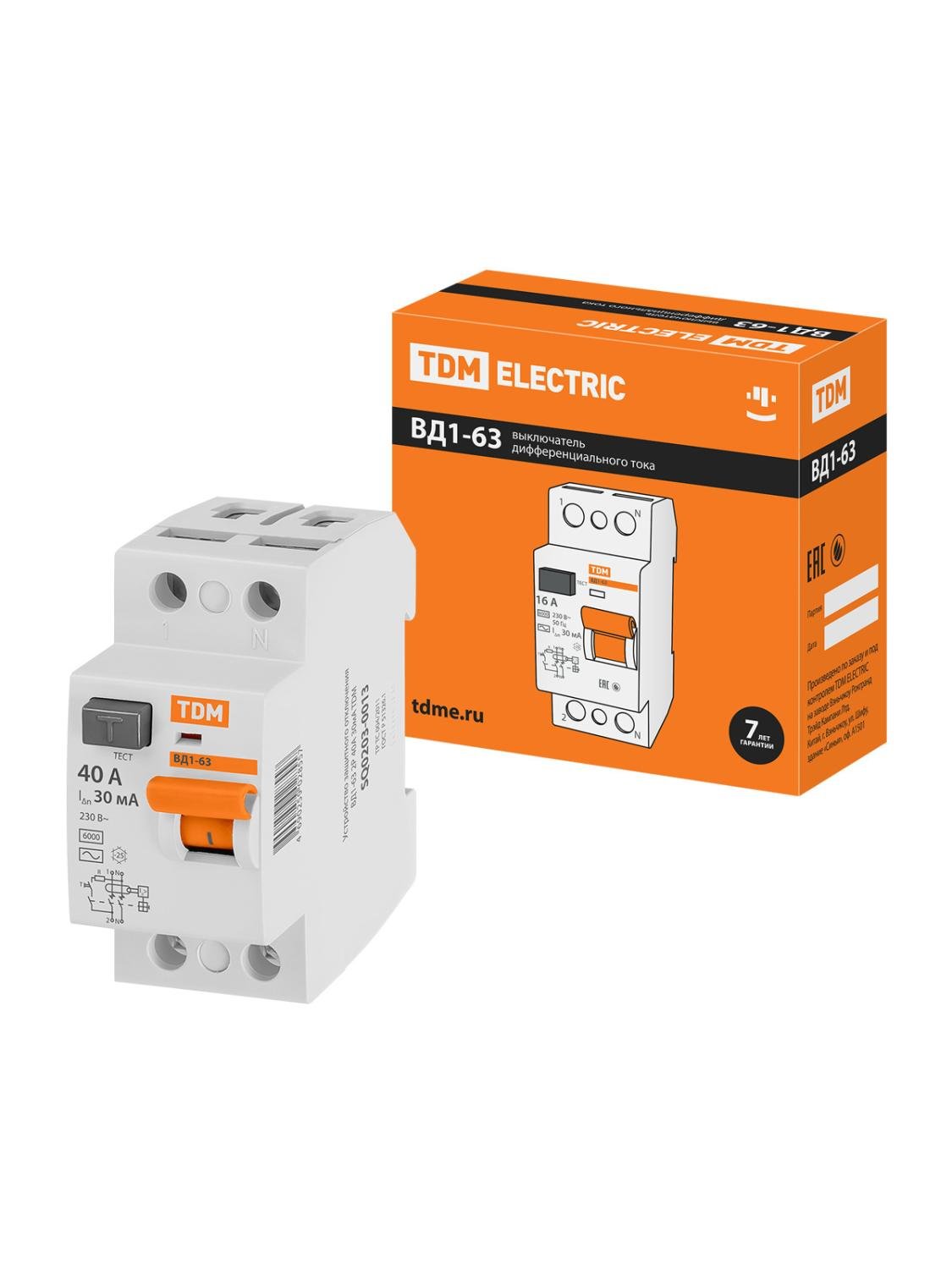 УЗО ВД1-63 2Р 40А 30мА TDM