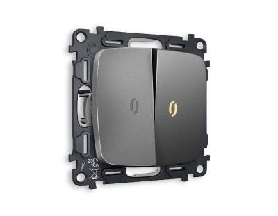 Комплект механизма 2-кл проходного выключателя с подсветкой Ambrella Volt Omega MO654030