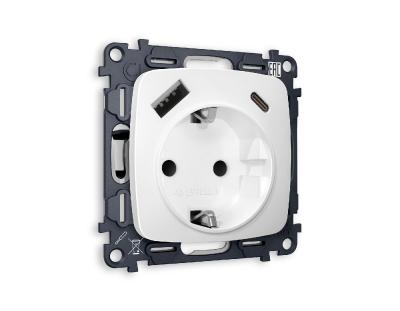 Комплект механизма розетки 2USB A+C 20W (быстрая зарядка) с/з Ambrella Volt Omega MO130010