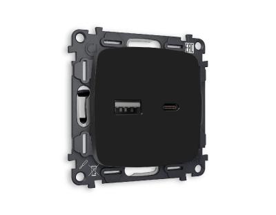 Комплект механизма розетки 2USB A+C 20W (быстрая зарядка) Ambrella Volt Omega MO811010