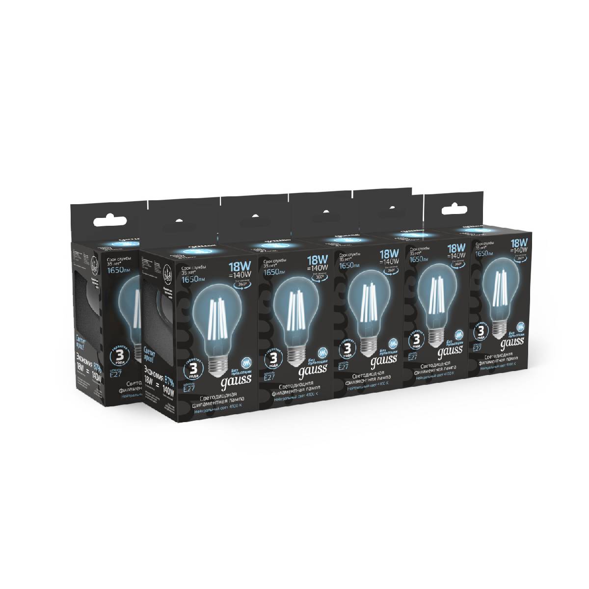 Лампа светодиодная Gauss Filament E27 18W 4100K 102902218