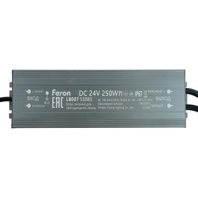 Трансформатор электронный для светодиодной ленты Feron LB007 250W 24V IP67 (драйвер) 53083