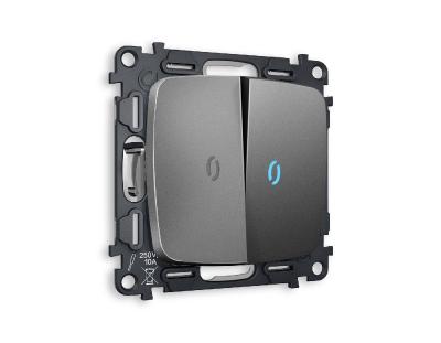 Комплект механизма 2-кл проходного выключателя с подсветкой Ambrella Volt Omega MO654040