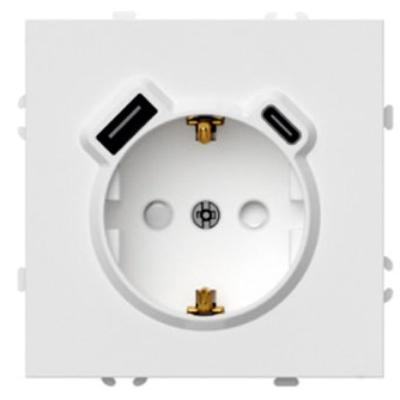 Розетка 1-местная з/ш с/з 16А + USB + Type C (механизм) Stekker Эмили 250В 20W белый фарфор soft-touch RST16-5119-01