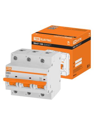 Автоматический выключатель TDM ВА47-100 3Р  80А 10кА х-ка D 5M