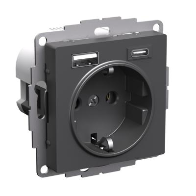 Розетка 16А с 2 USB A+C, 5В/2,4А/3,0А, 2х5В/1,5А, Systeme Electric AtlasDesign Базальт ATN001432