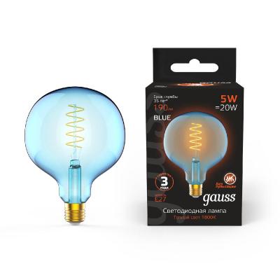 Лампа светодиодная диммируемая филаментная Gauss E27 5W 1800K шар синий 1013802105