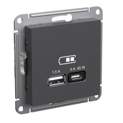Розетка USB A + тип-C 45Вт высокоскор.заряд. QC, PD Systeme Electric AtlasDesign Базальт ATN001429