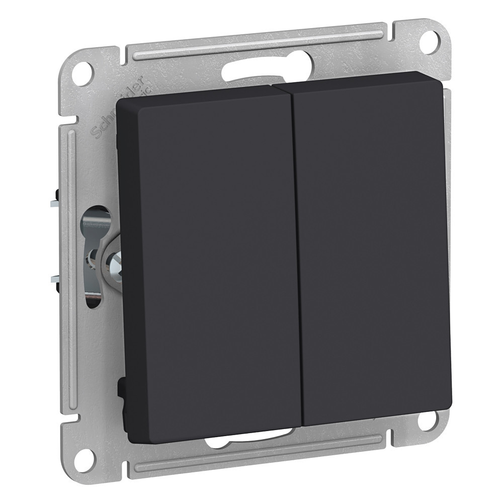 Выключатель 2-клавишный с самовозвратом Systeme Electric AtlasDesign Карбон ATN001017