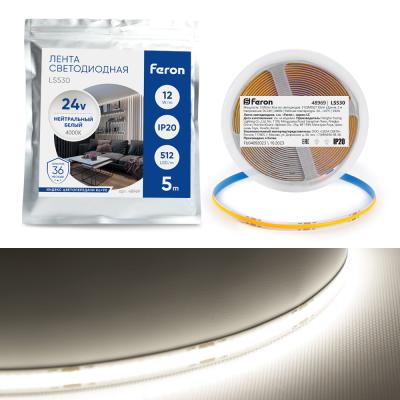Светодиодная лента Feron LS530 512SMD 12Вт/м 24В 4000К IP20 48969