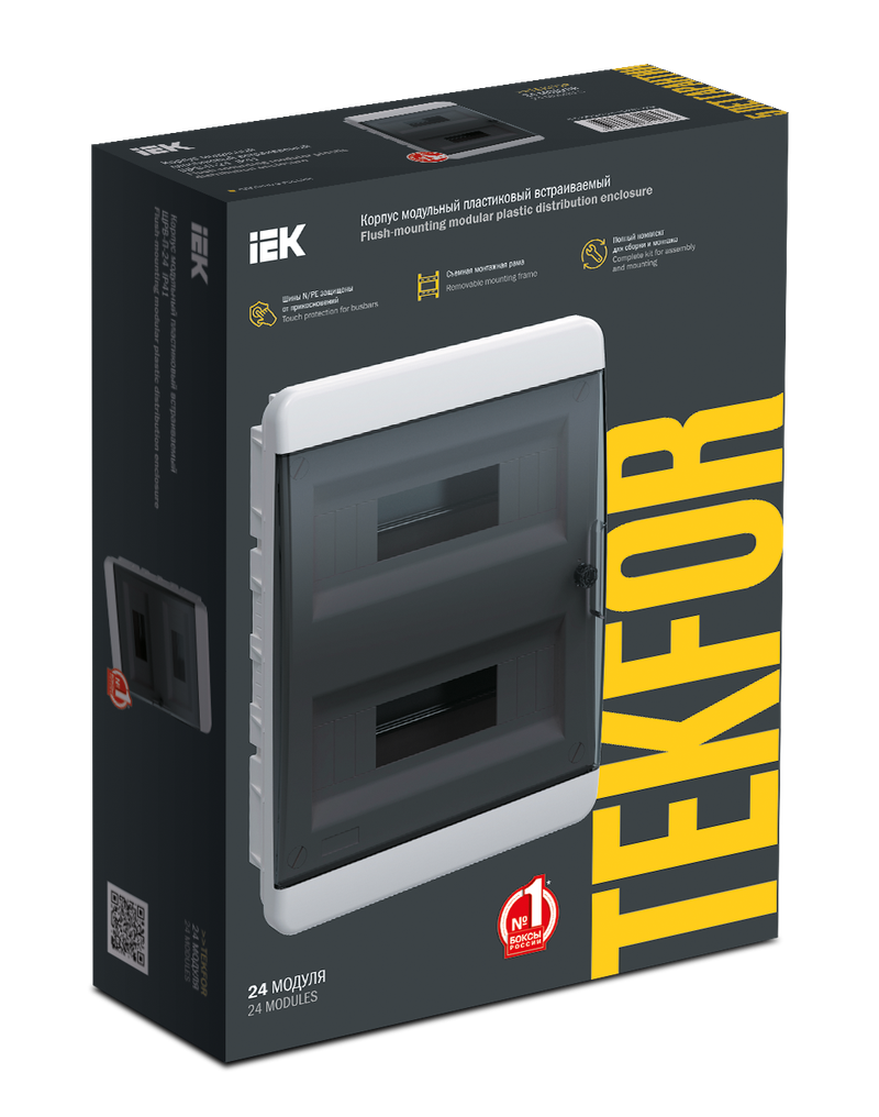 Корпус пластиковый встраиваемый ЩРВ-П-24 IP41 черная прозрачная дверь TEKFOR IEK