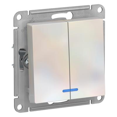 Выключатель 2-клавишный с подсветкой Systeme Electric AtlasDesign Жемчуг ATN000453