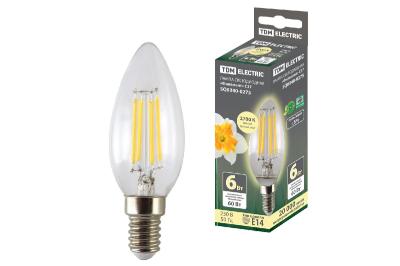 Лампа светодиодная филаментная TDM Electric Е14 6W 2700K прозрачная SQ0340-0275