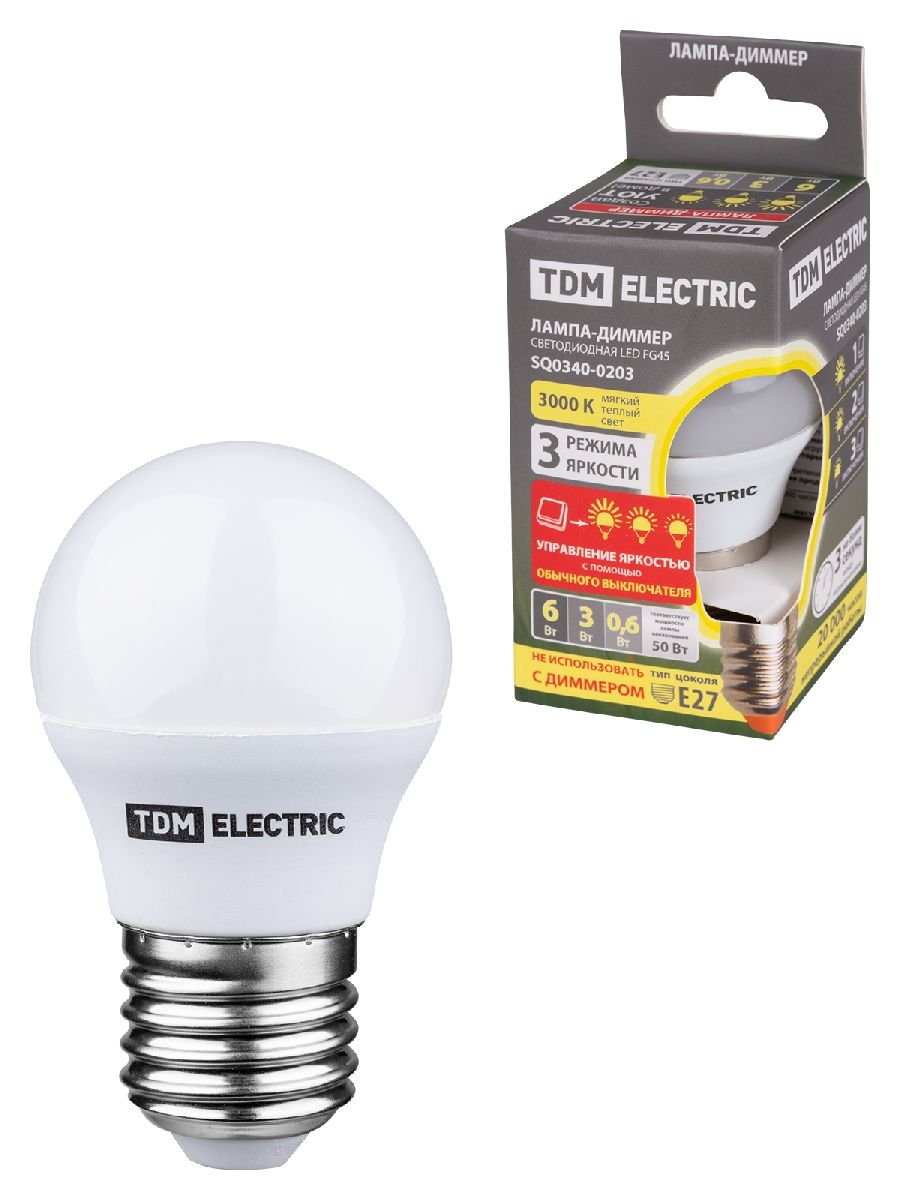 Лампа светодиодная диммируемая TDM Electric E27 6W 3000K прозрачная SQ0340-0203