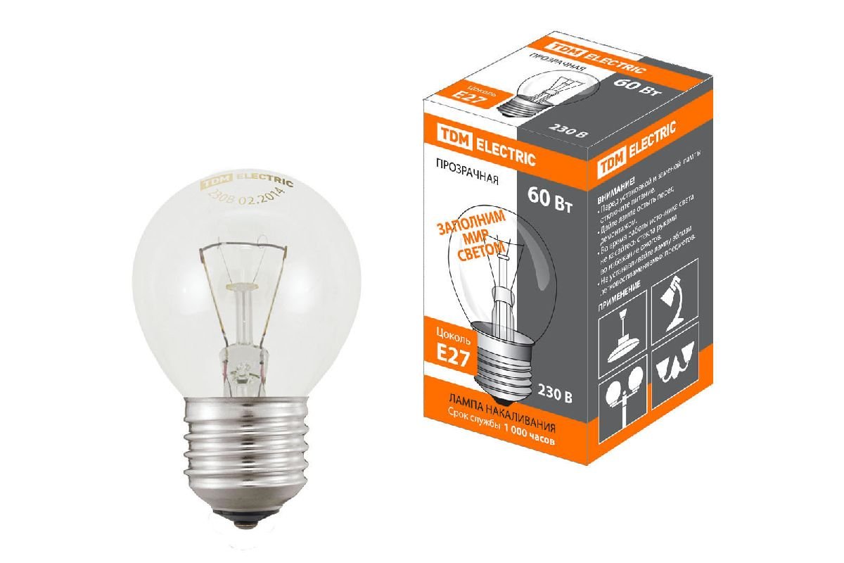Лампа накаливания TDM Electric E27 60W прозрачная SQ0332-0004