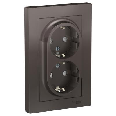 Розетка с/з двойная, со шторками, 16А, в сборе Systeme Electric AtlasDesign Мокко ATN000626