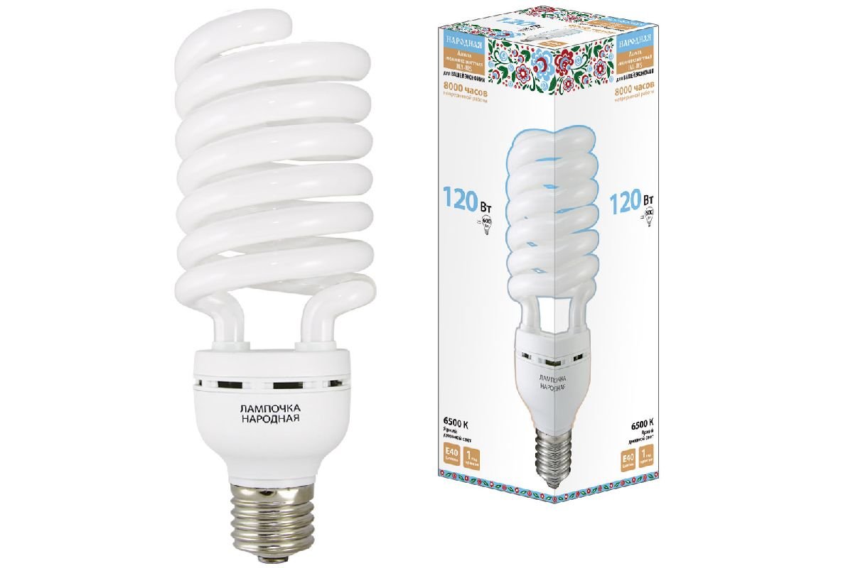 Лампа люминесцентная TDM Electric Народная E40 120W 6500K матовая SQ0347-0050