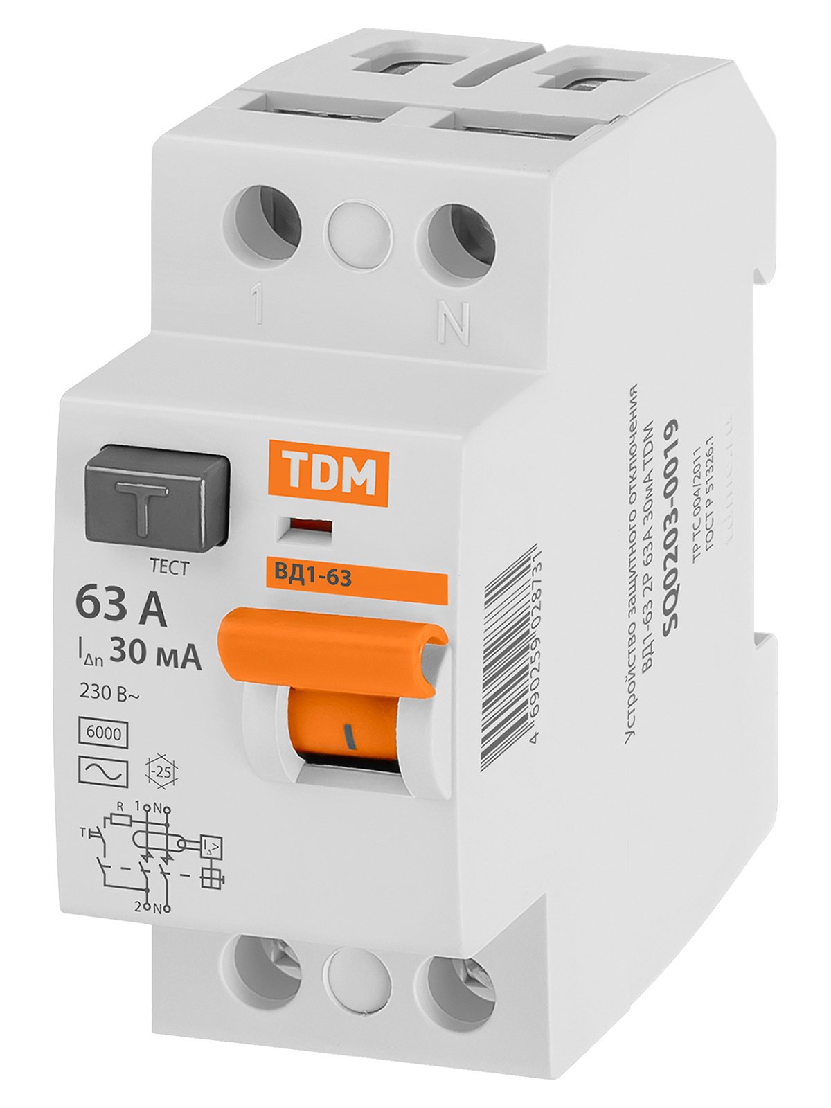 УЗО ВД1-63 2Р 63А 30МА TDM