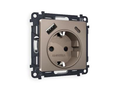 Комплект механизма розетки 2USB A+C 20W (быстрая зарядка) с/з Ambrella Volt Alfa MA640010