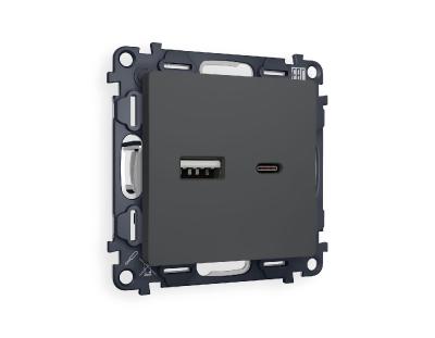 Комплект механизма розетки 2USB A+C 20W (быстрая зарядка) Ambrella Volt Alfa MA911010