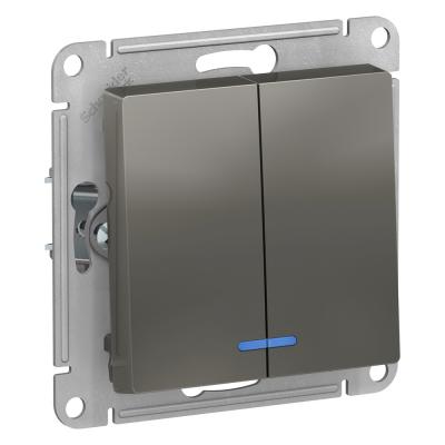 Выключатель 2-клавишный с подсветкой, сх.5а, 10АХ, Systeme Electric AtlasDesign Сталь ATN000953
