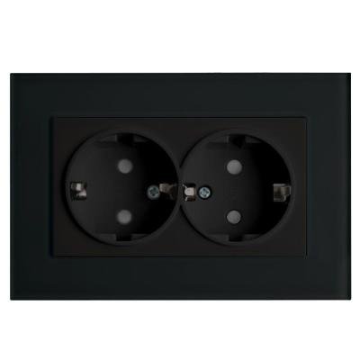 Розетка двойная 2P+PE Stekker Эрна со шторками черный PST16-9014-03 39482