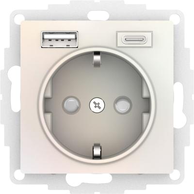Розетка 16А с USB A+C (5В/2,4А/3 А, 2х5В/1,5А), мех Systeme Electric AtlasDesign Жемчуг ATN000432