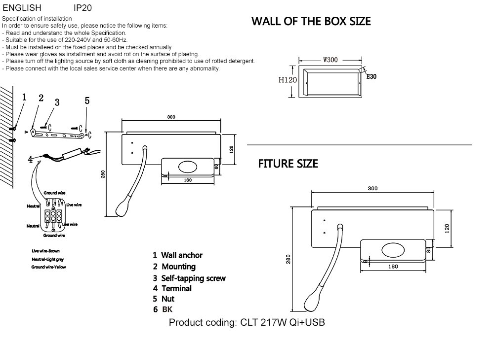 Настенный светильник Crystal Lux CLT 217W Qi+USB BL
