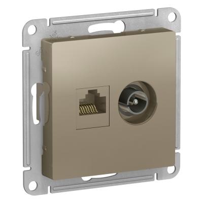 Розетка двойная комп+ТВ, RJ45+TV, кат.5E, Systeme Electric AtlasDesign Шампань ATN000589